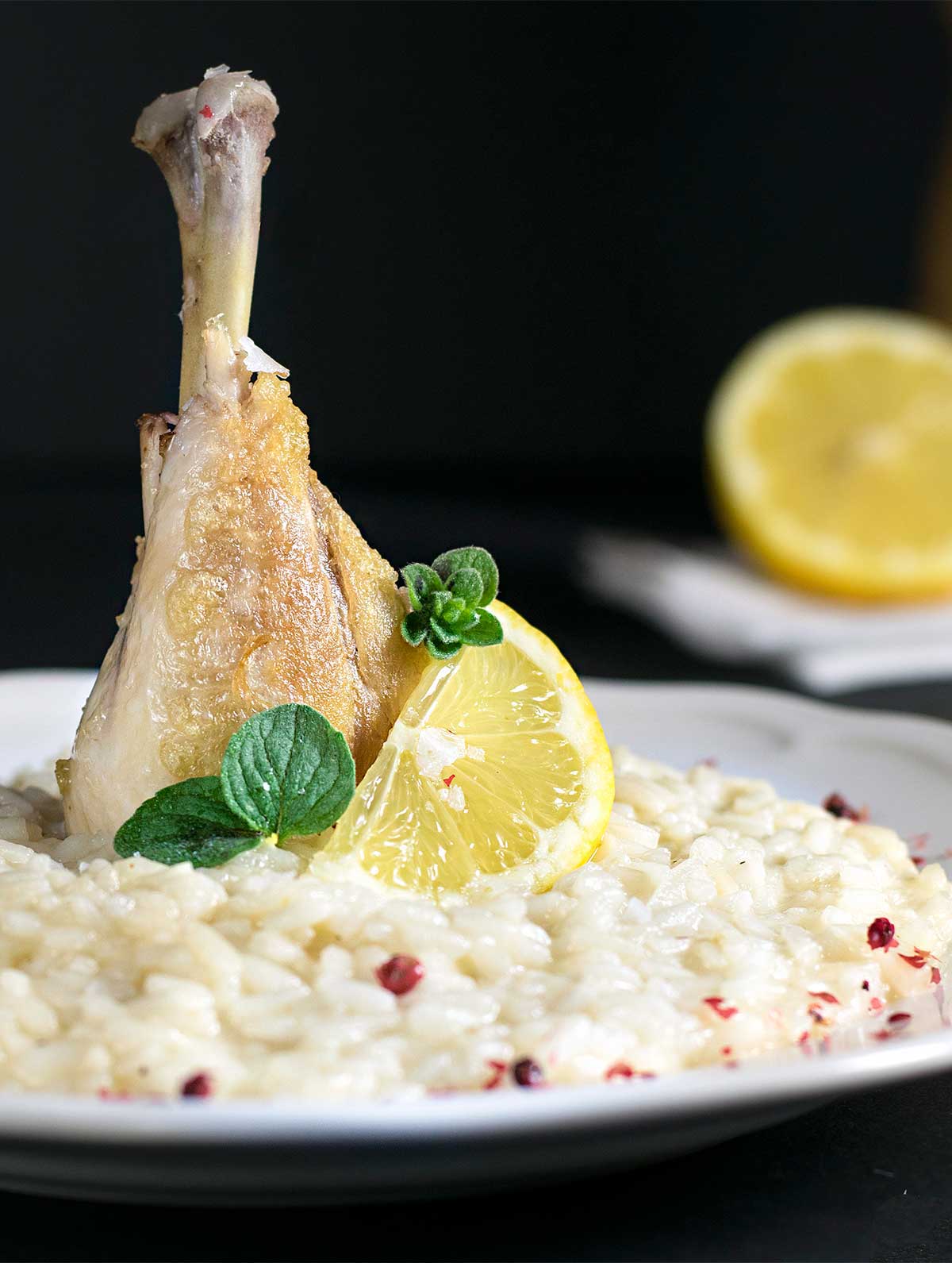 Close shot of a plate with greek chicken risotto (wedding rice).