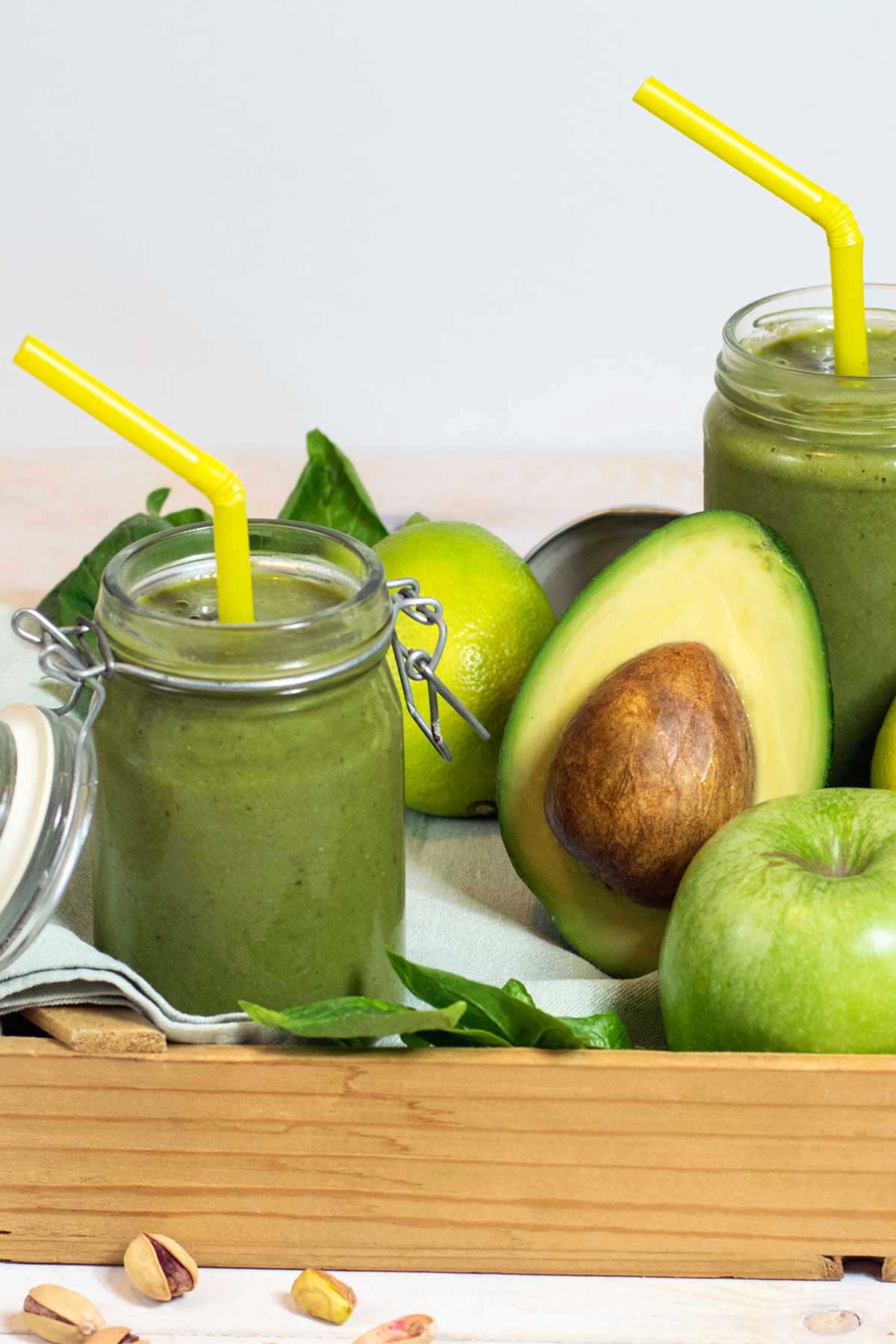 Image showing a tary with two glasses of green smoothie cleanse for detox.