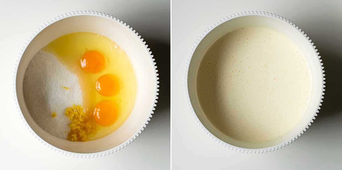 Process images. How to beat the eggs with the sugar until frothy.