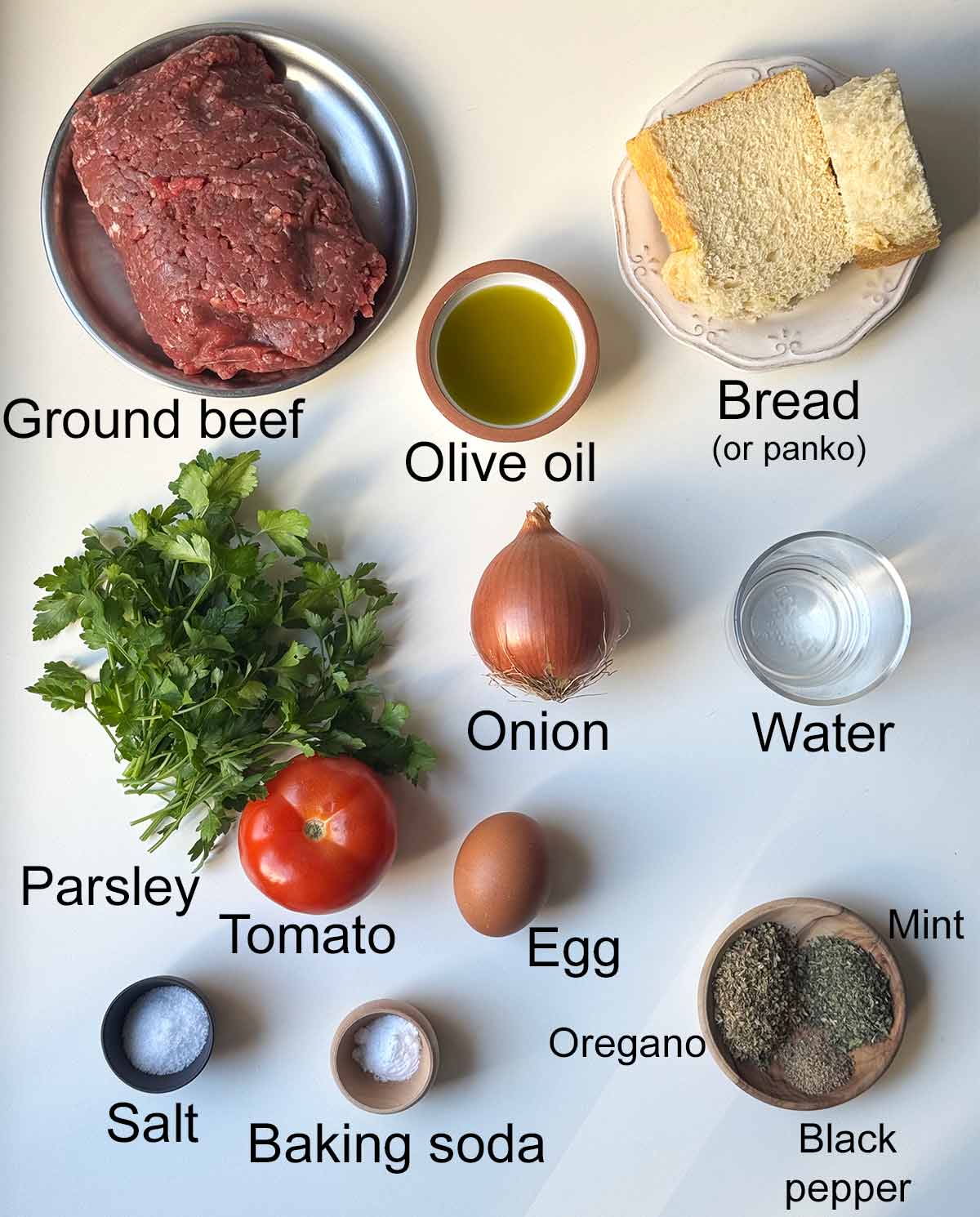 Bifteki (greek beef patties) ingredients.
