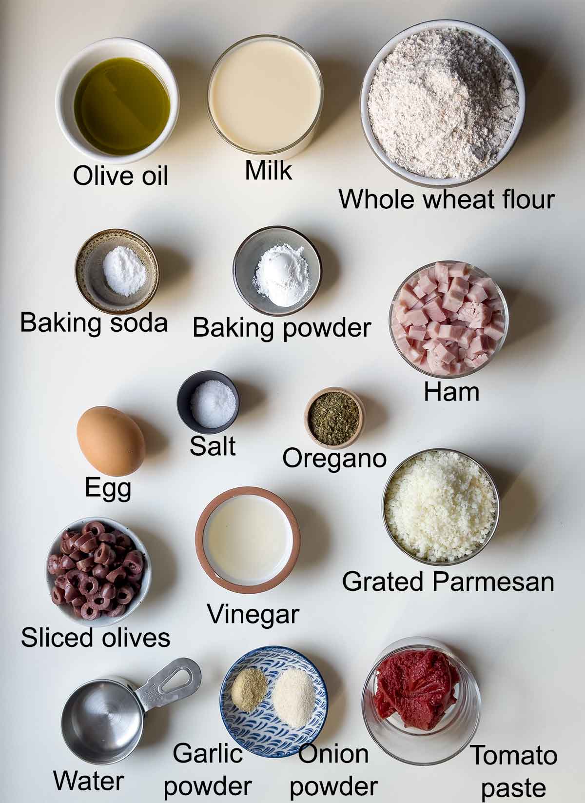 Ingredients for savory muffins.