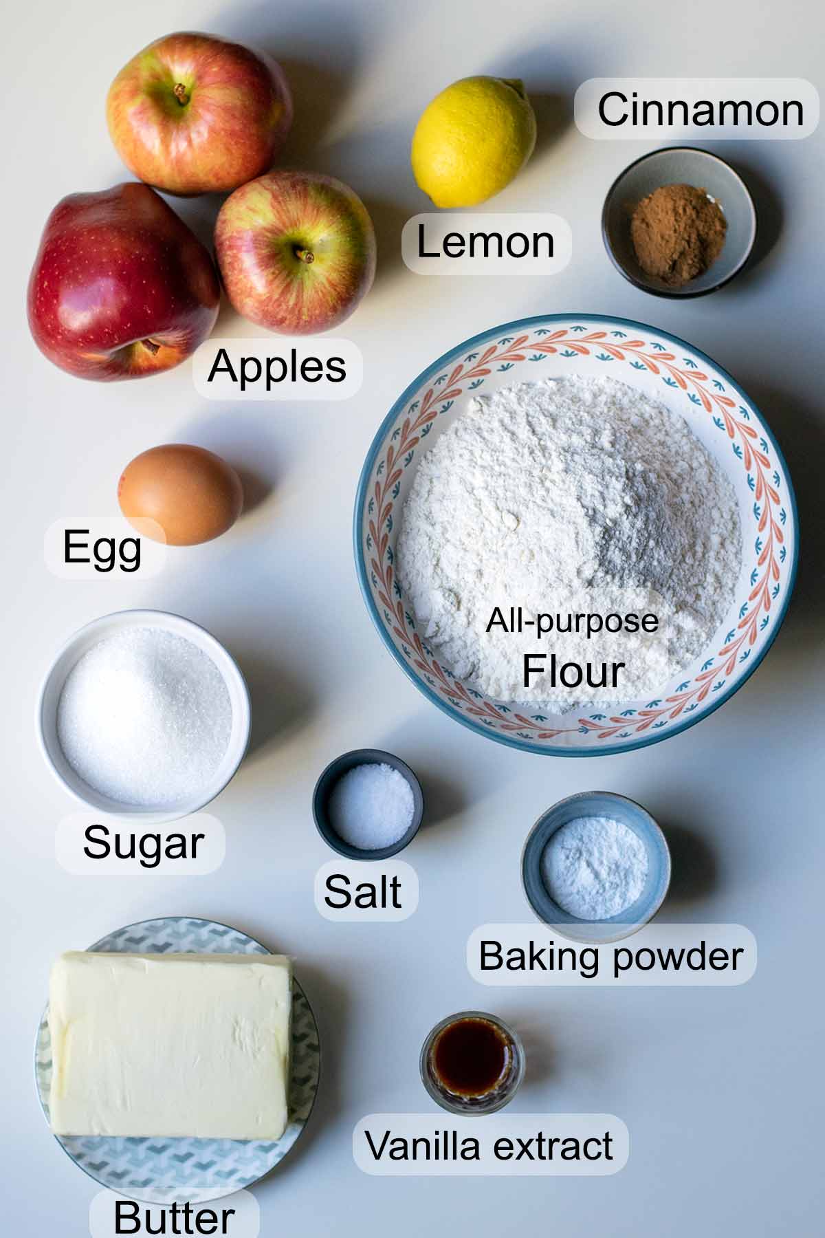 Ingredients for apple crumble pie.