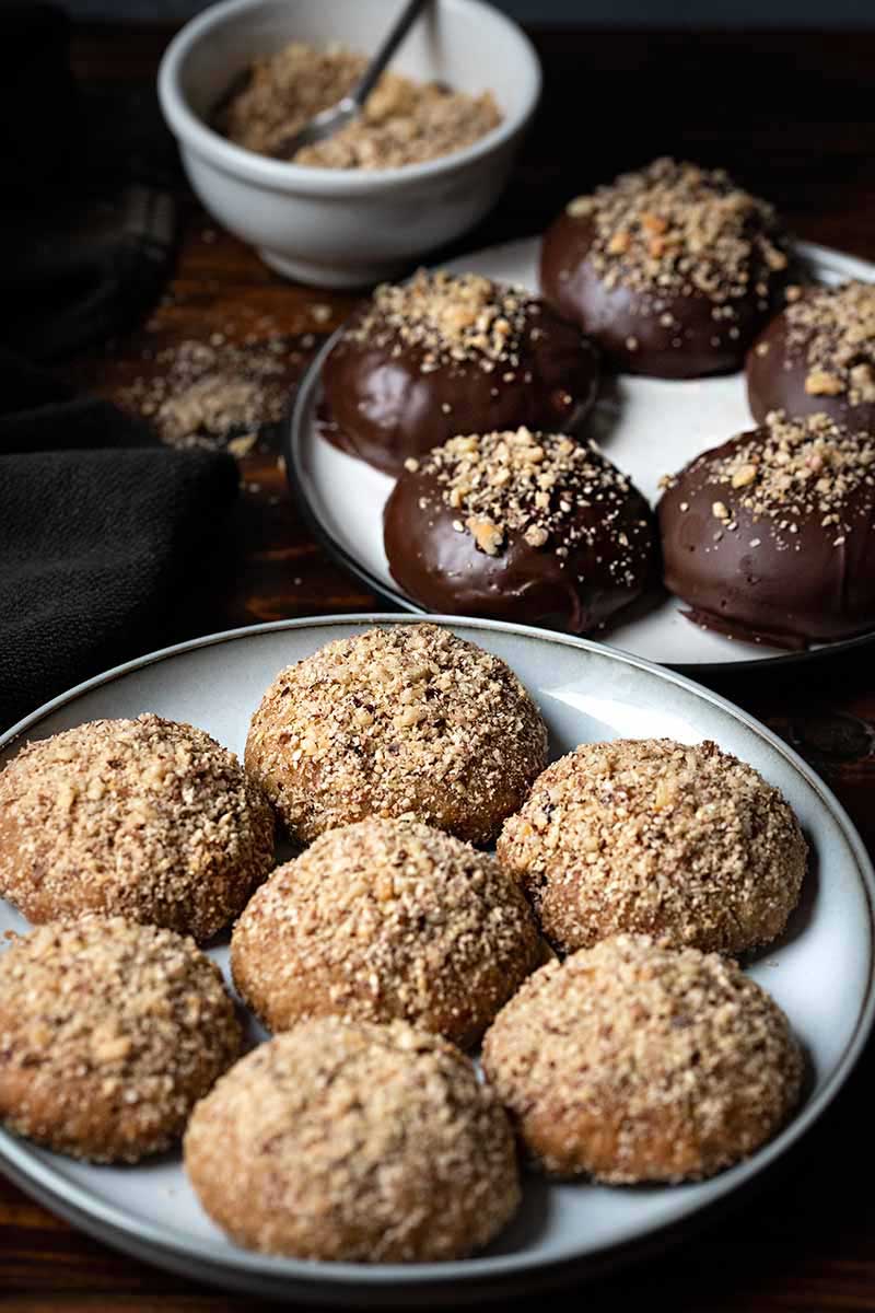 Melomakarona honey cookies on a plate.