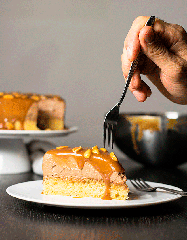 mocha caramel and peanuts mousse cake gif