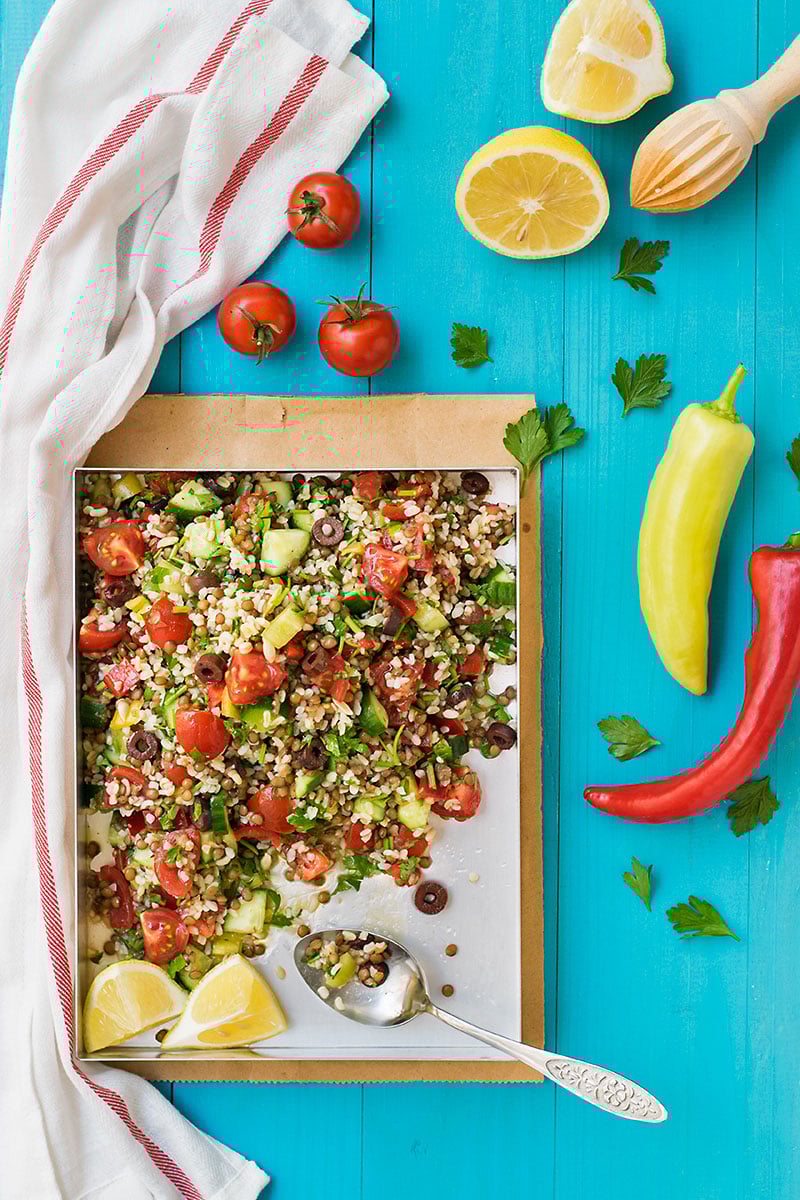 Mediterranean bulgur & lentil lunch salad