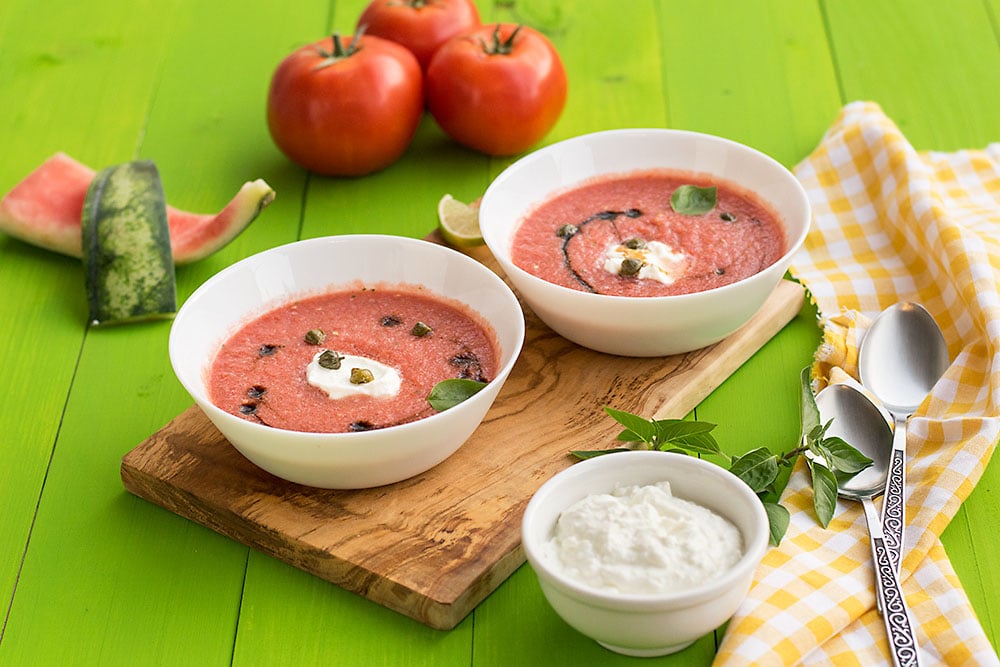 Watermelon gazpacho with feta cream 2