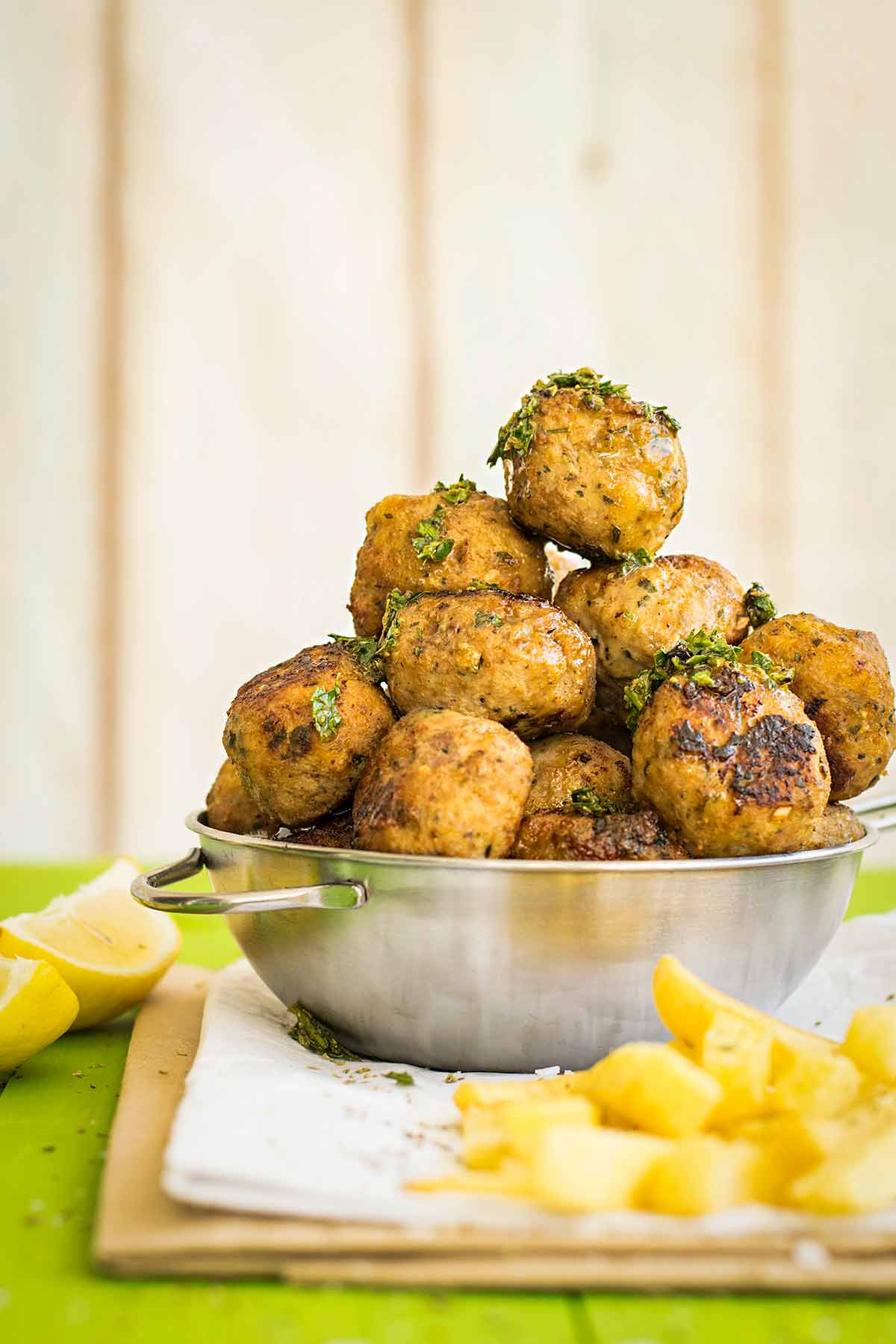Greek keftedes in a bowl.
