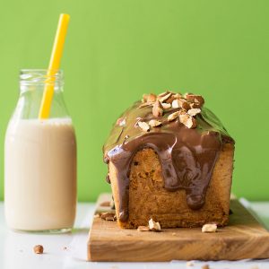 Olive oil & banana blender cake with tahini chocolate ganache f