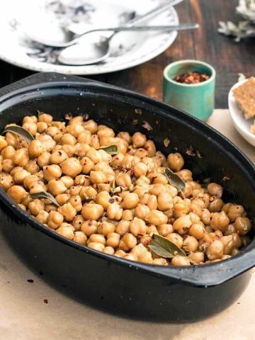 Greek chickpeas in a Dutch oven.