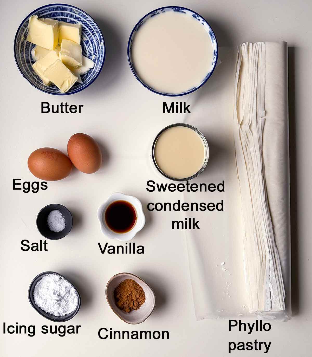 Greek custard pie ingredients.