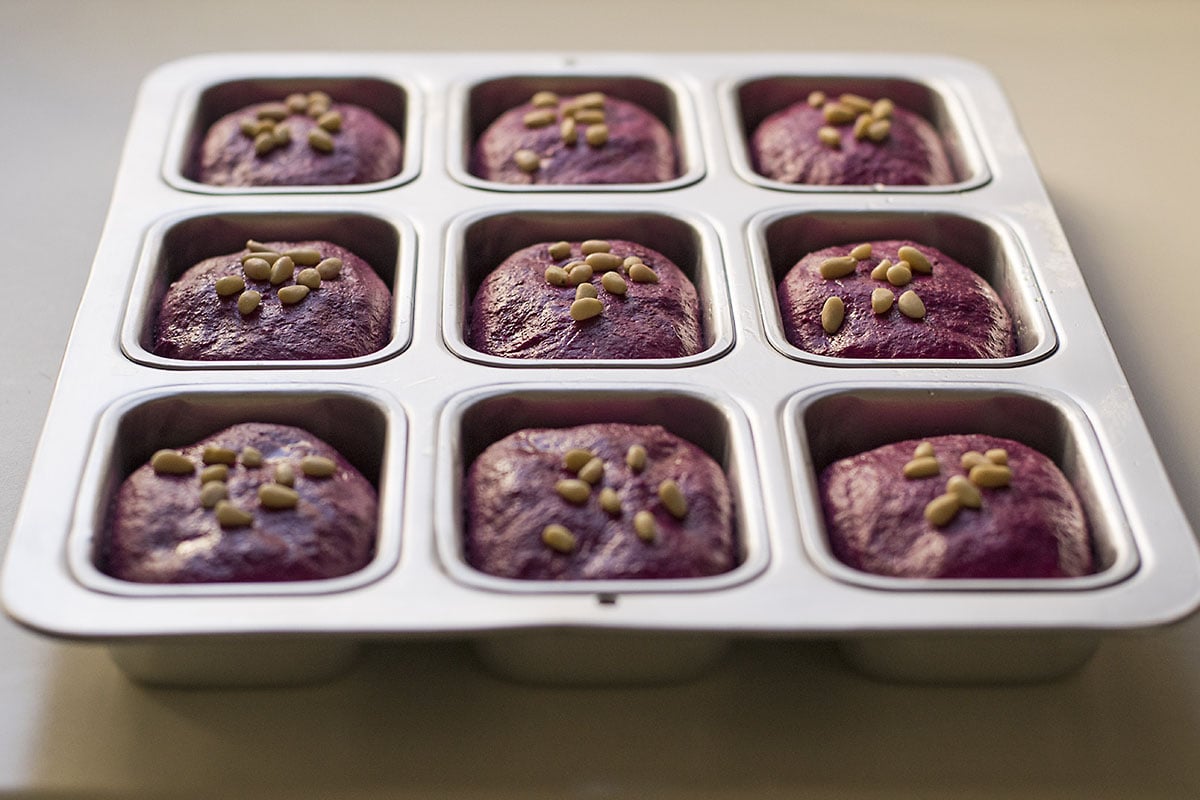 Beet, basil, and olive oil mini bread loaves 2