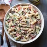 Featured image for creamy Greek pasta salad.