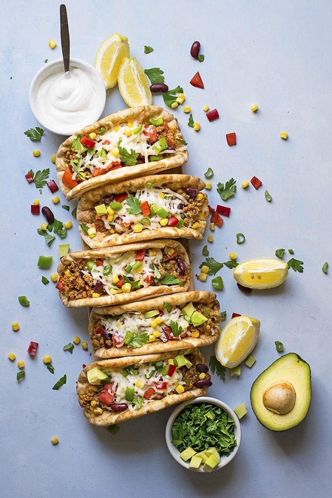 Pitacos – Pita bread tacos with minced beef and beans
