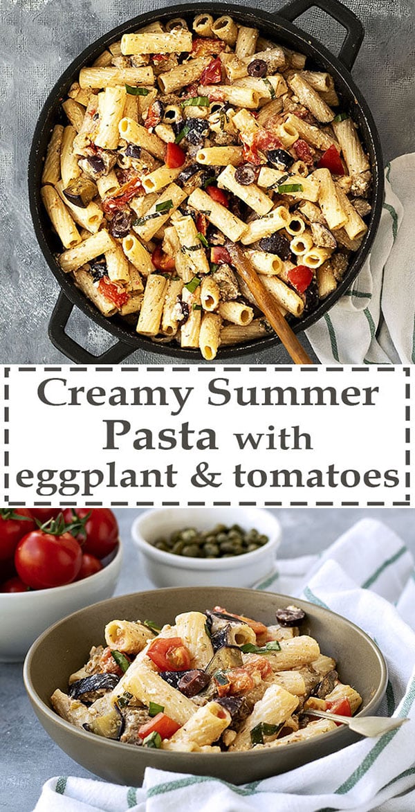 Creamy summer pasta with eggplant and tomatoes 7