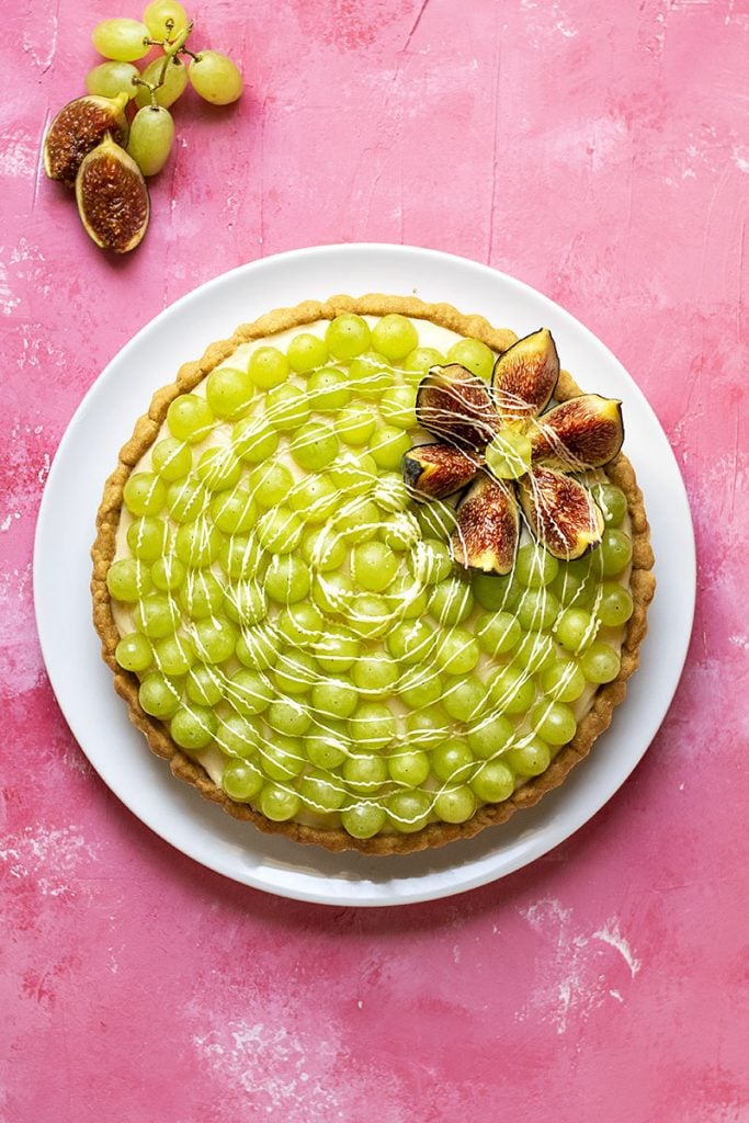 Sweet wine & grape tart with easy olive oil crust