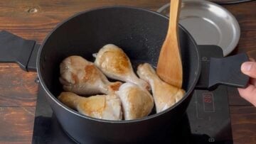 Chicken legs in a pot.