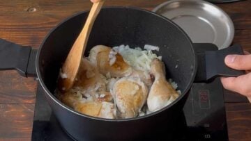 Adding the chopped onion.