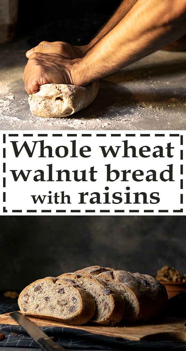 Easy whole wheat walnut raisin bread (Vegan)