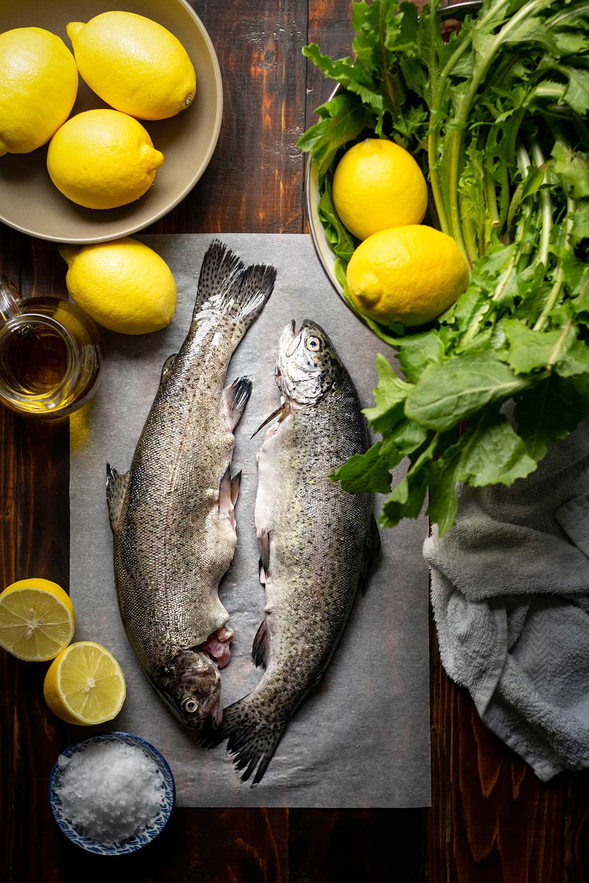 Whole rainbow trout before baking.