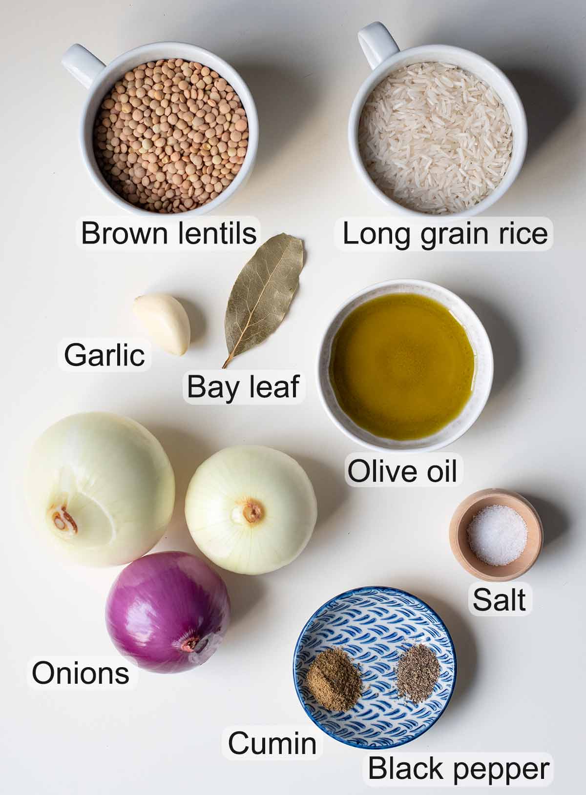 Ingredients for Mujadara.