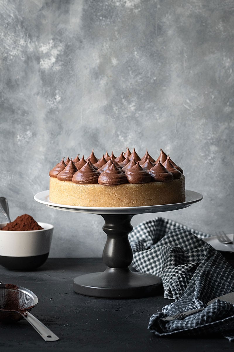 Greek Halva (semolina cake) with whipped chocolate ganache