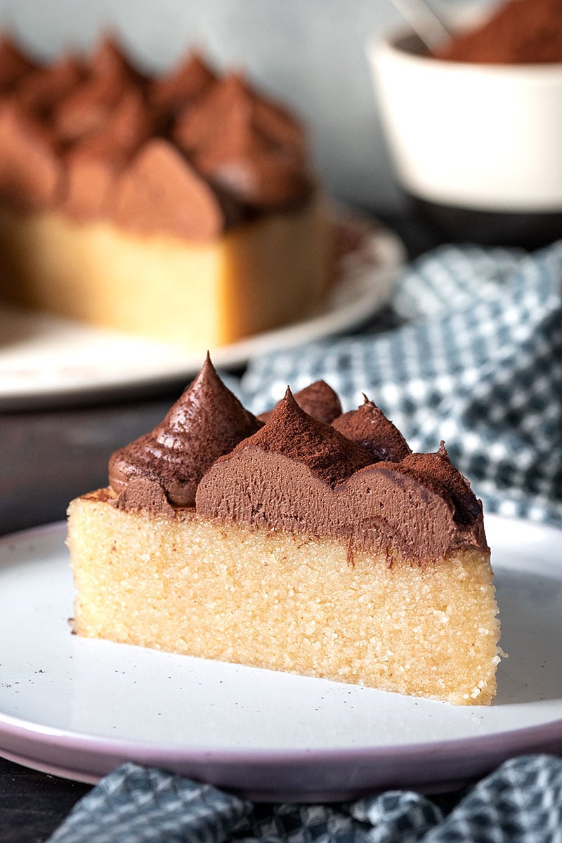 Greek Halva (semolina cake) with whipped chocolate ganache