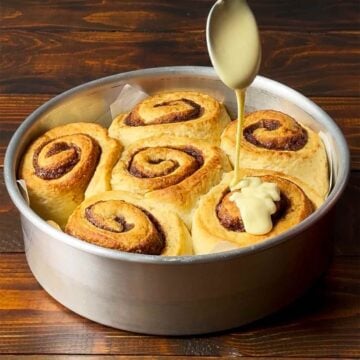 Small batch cinnamon rolls with dairy free option.