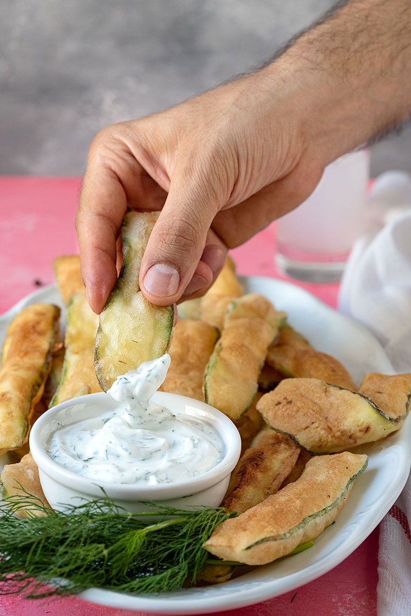 Greek fried zucchini chips recipe (crispy & vegan)