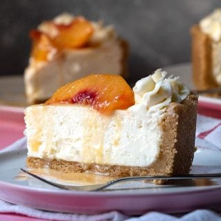 easy no bake cheesecake recipe with sateed peaches feat
