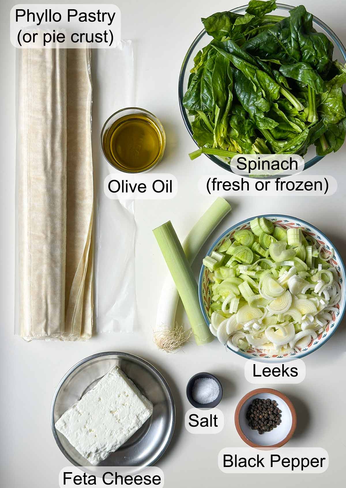 Ingredients for Spanakopita.