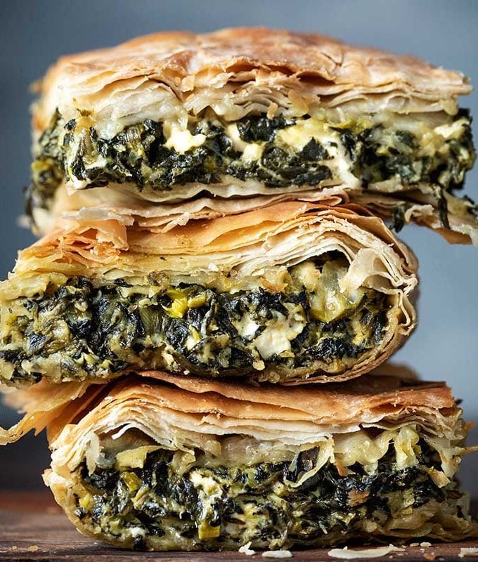 Spanakopita spinach pie slices