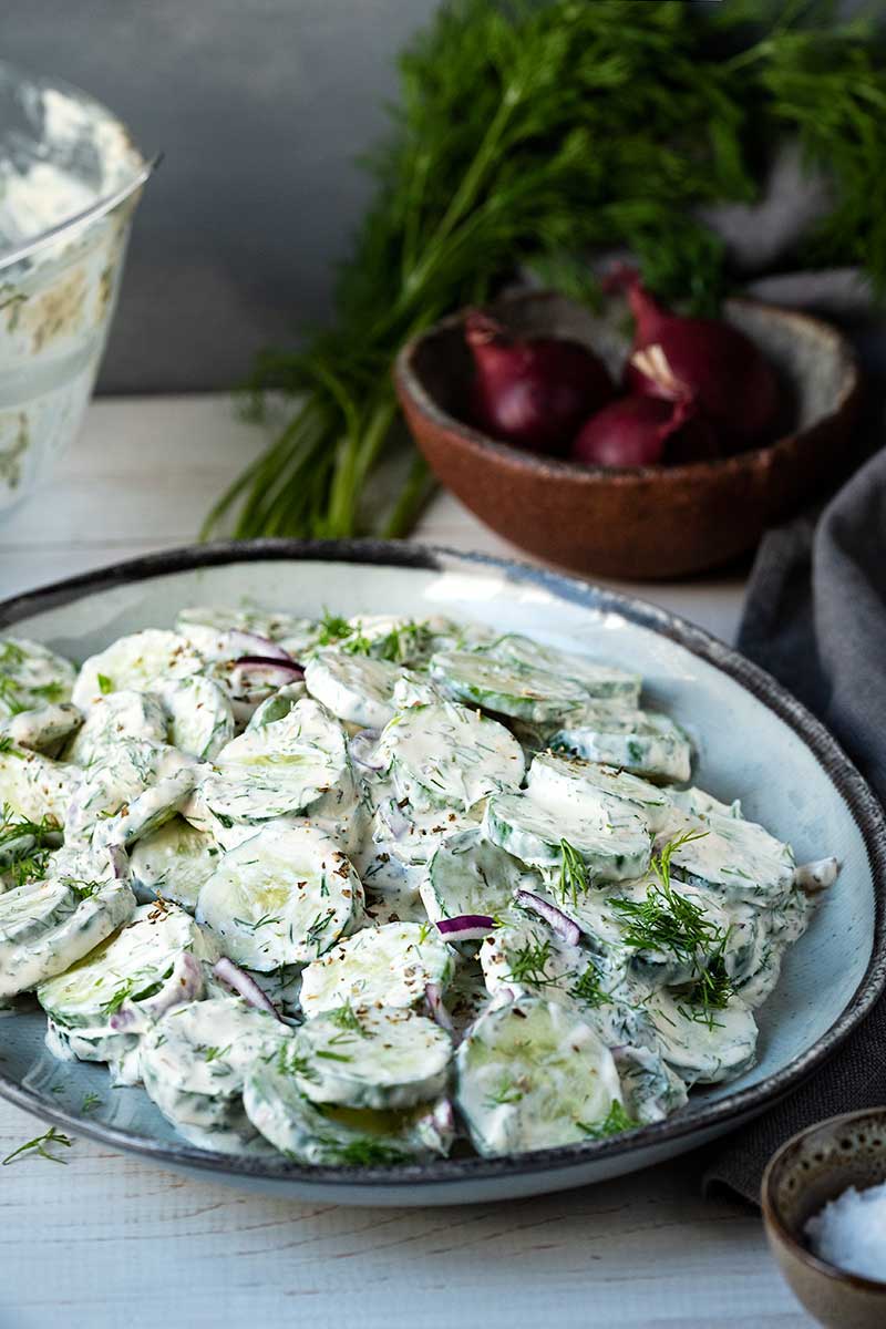 Creamy cucumber salad (yogurt + miso dressing)