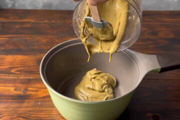 Pistachio custard in a saucepan.