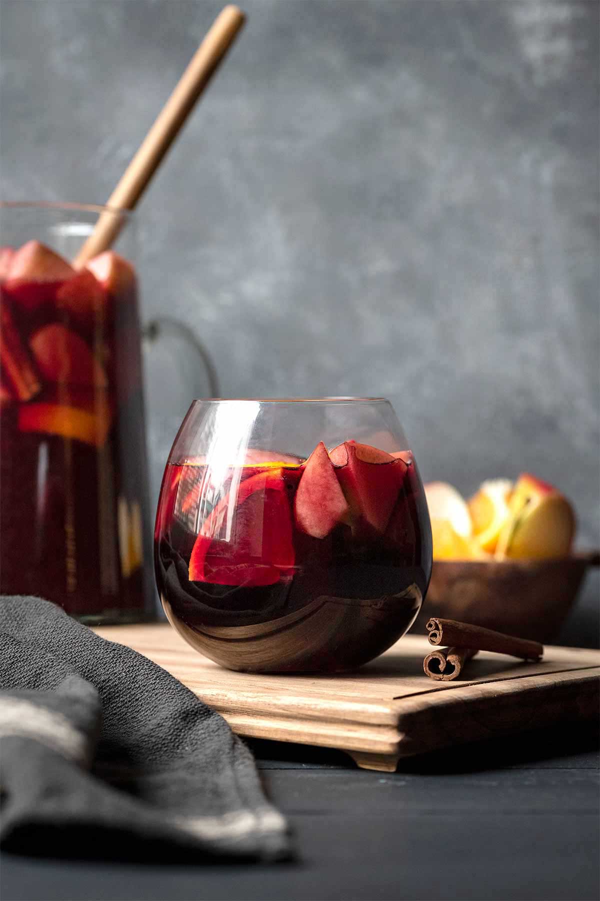 A glass with traditional Spanish sangria without brandy.