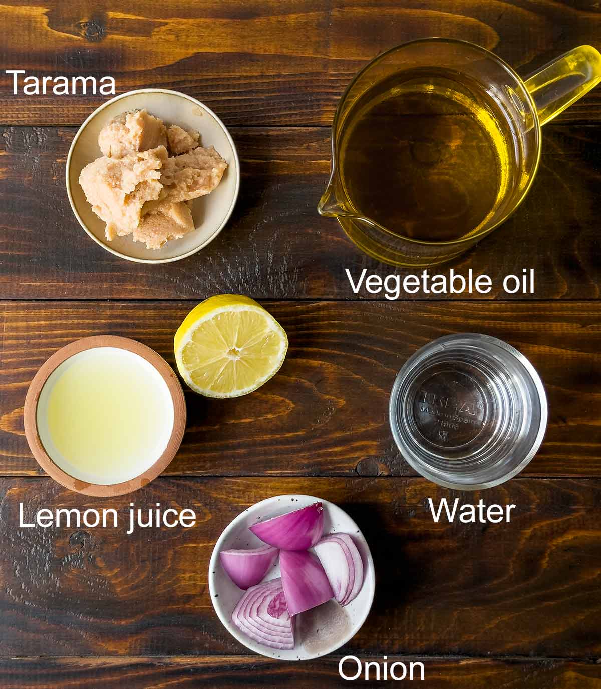 Ingredients for tarama dip (taramosalata without bread).