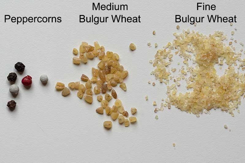 Different bulgur wheat sizes: fine and medium.