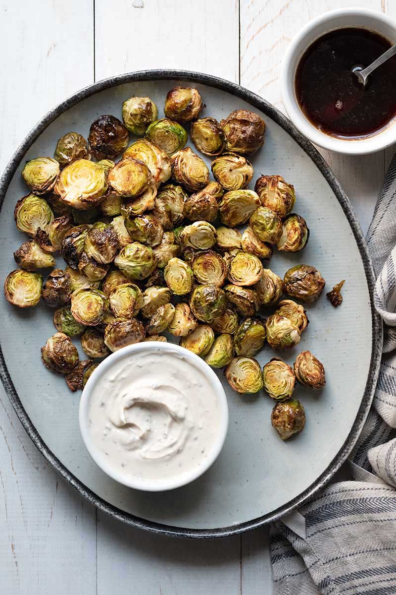 Air fryer Brussels sprouts served on a plate.
