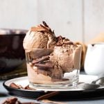 Espresso coffee chocolate ice cream served in a bowl. Featured image.