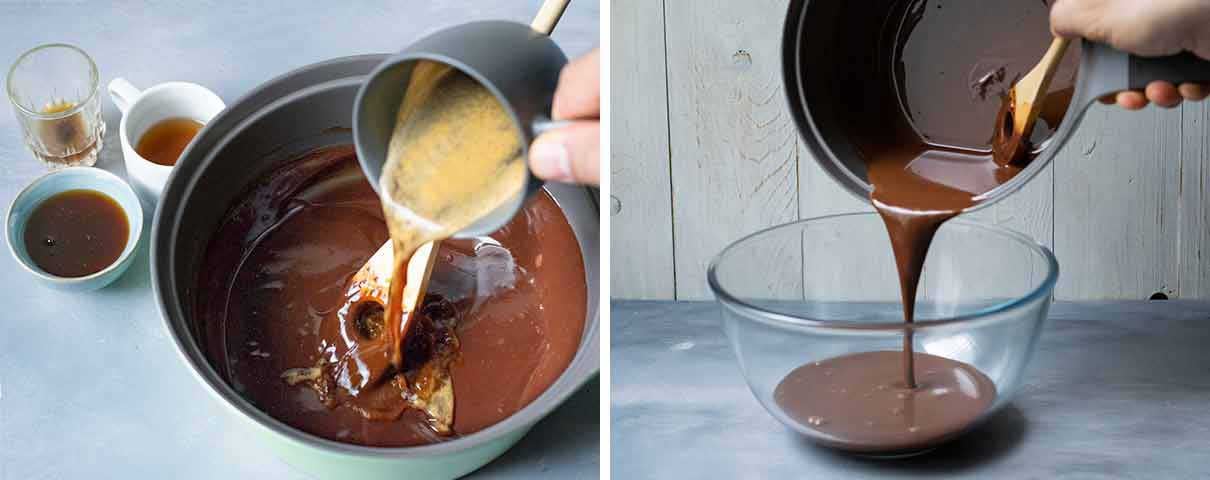 Process shot: Adding the espresso coffee to the melted chocolate mixture.