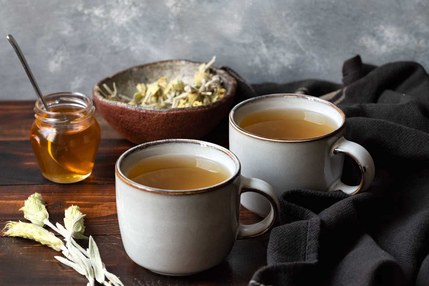 Two cups of Greek mountain tea (sideritis).