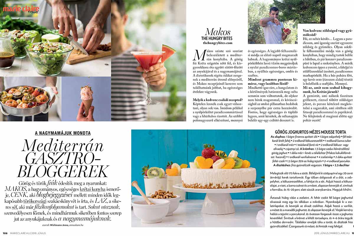 Page from Marie Claire Magazine showing content from thehungrybites.com.