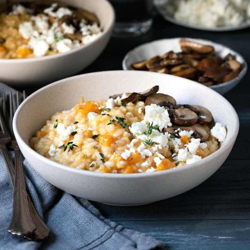 Creamy pumpkin risotto with feta, featured image.