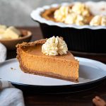 A slice of pumpkin pie. Featured image.