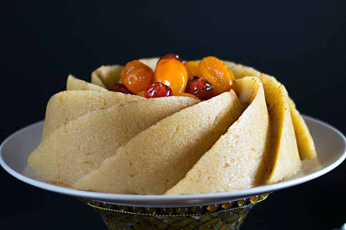 Greek semolina halva on a plate.