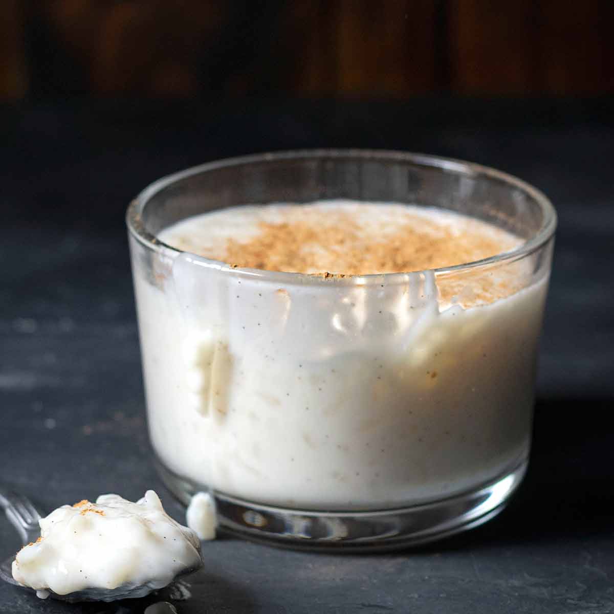 A bowl with Greek rice pudding (rizogalo).