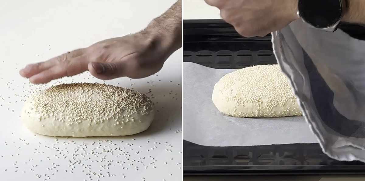 Shaping the bread loaf and covering it with a towel.
