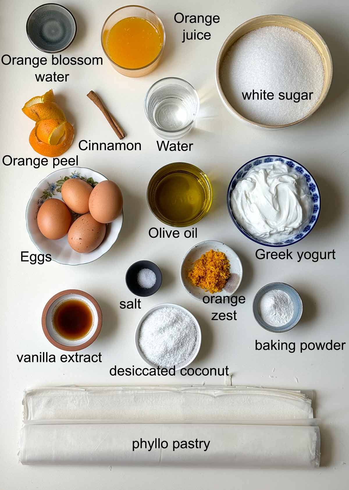 Portokalopita ingredients.