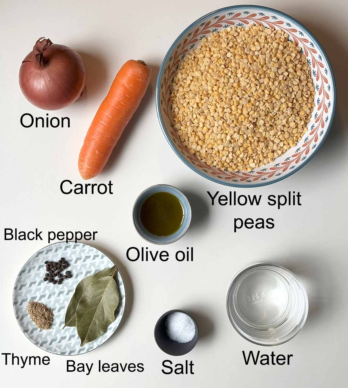 Ingredients for Greek fava (yellow split pea puree).