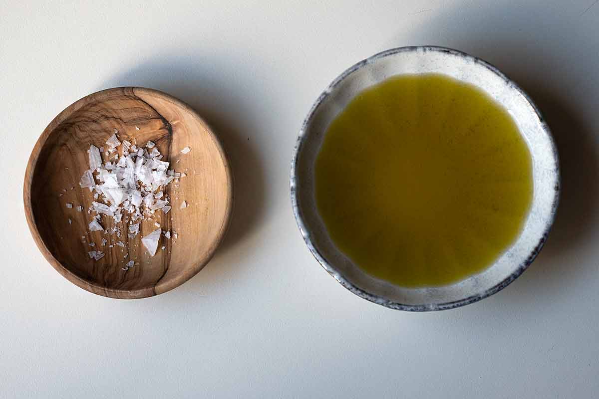 Ingredients for the simple olive oil bread dip.