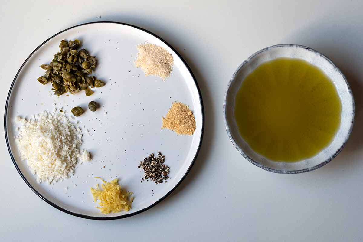 Ingredients for the Mediterranean style bread dipping oil.